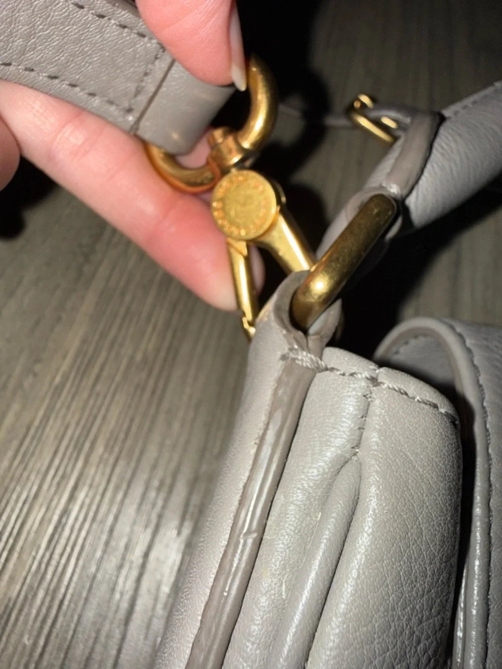 Marc Jacobs Gray Pebbled Leather Shoulder Bag with Gold Plaque